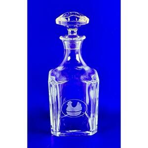 Vintage Square Crystal Whiskey Decanter & Stopper Engraved Chicken Modern Sleek